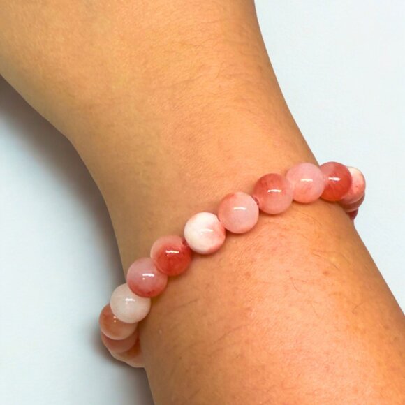 Strawberry Pink Agate Stone Beaded Bracelet 8MM Stretchy Handmade Jewelry - Picture 8 of 12